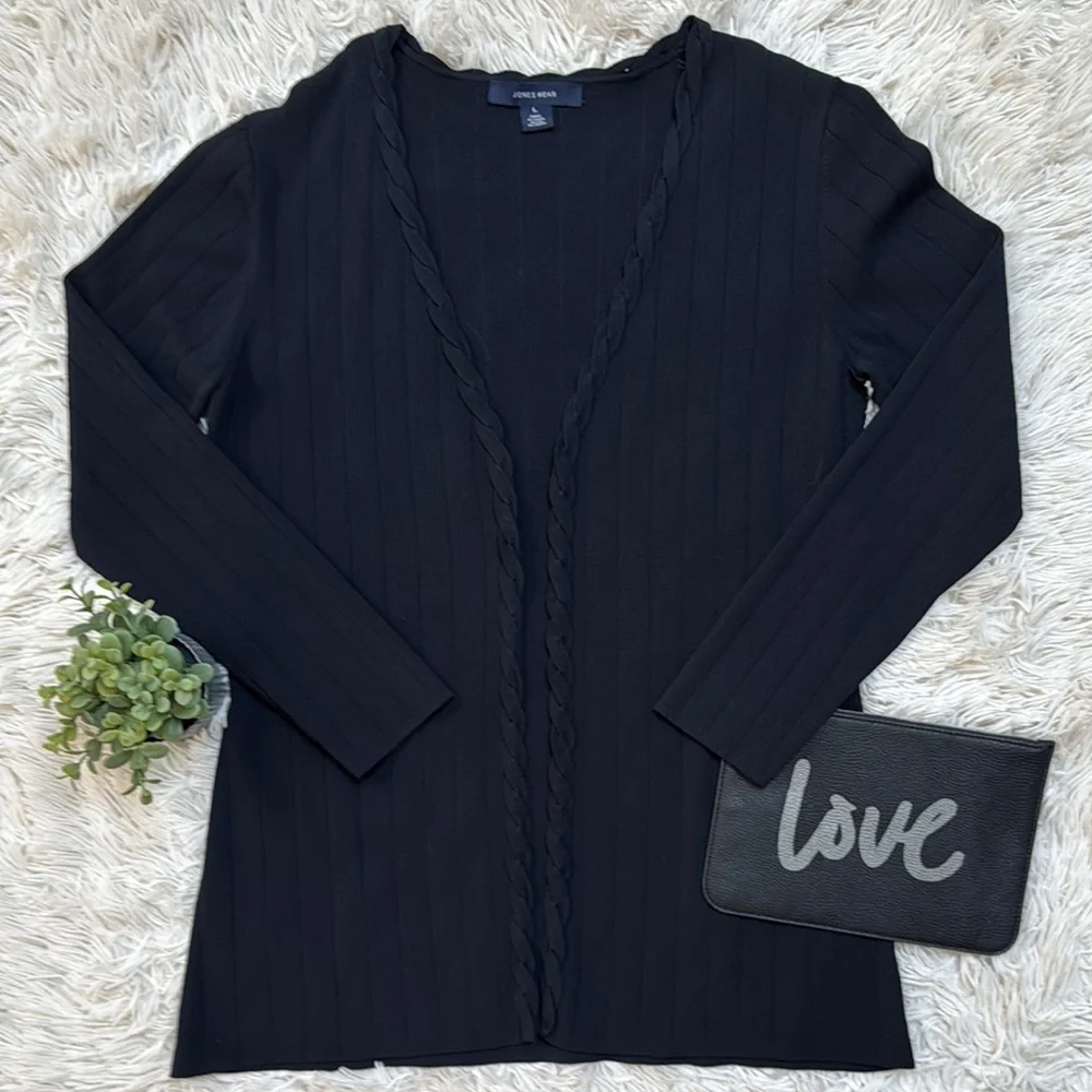 Jones Wear Ribbed Open Cardigan 💗 Black - Picture 2 of 13